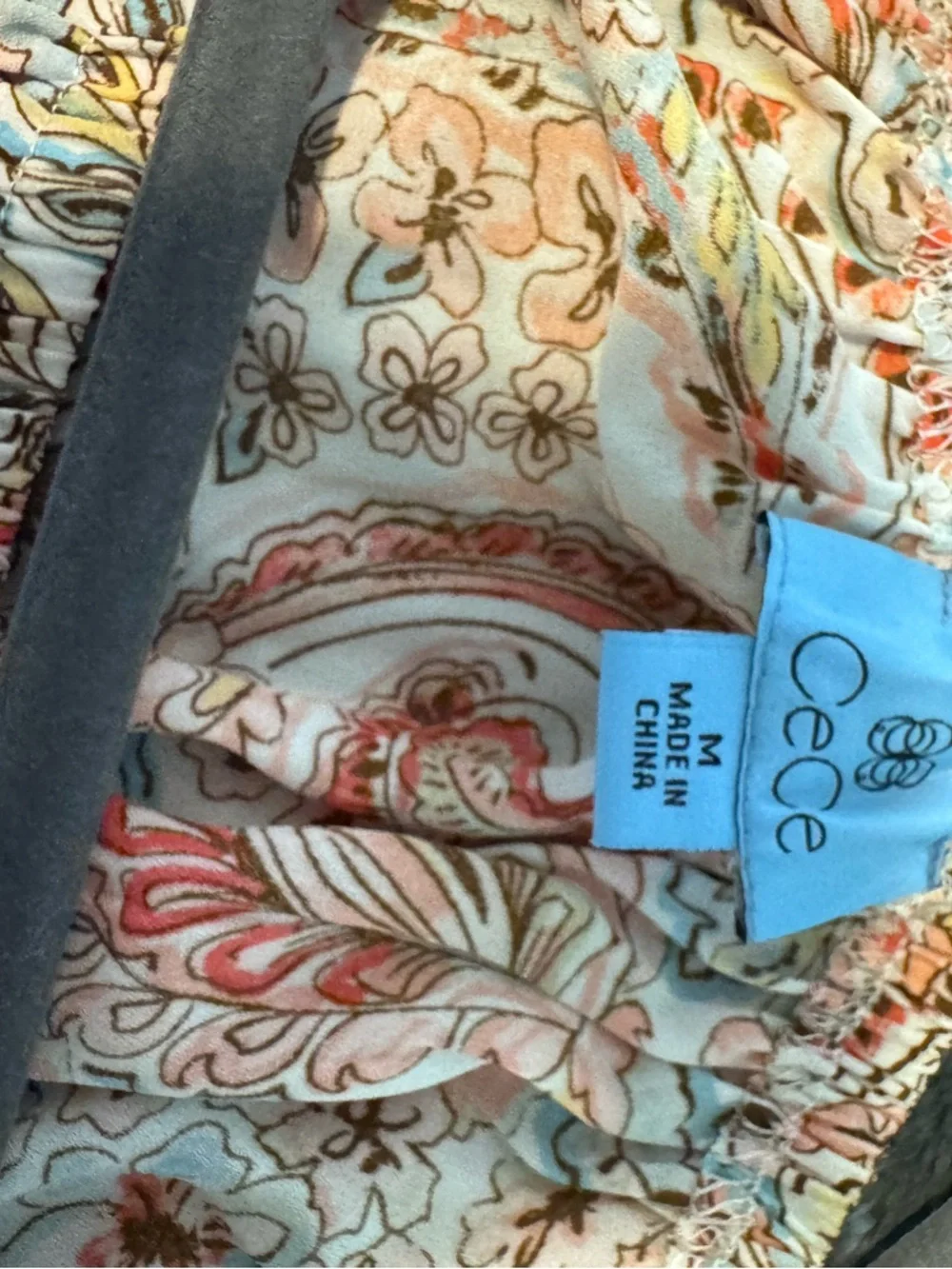 CeCe Peach Multi Paisley Off-Shoulder Tie-Front Blouse - Picture 3 of 3
